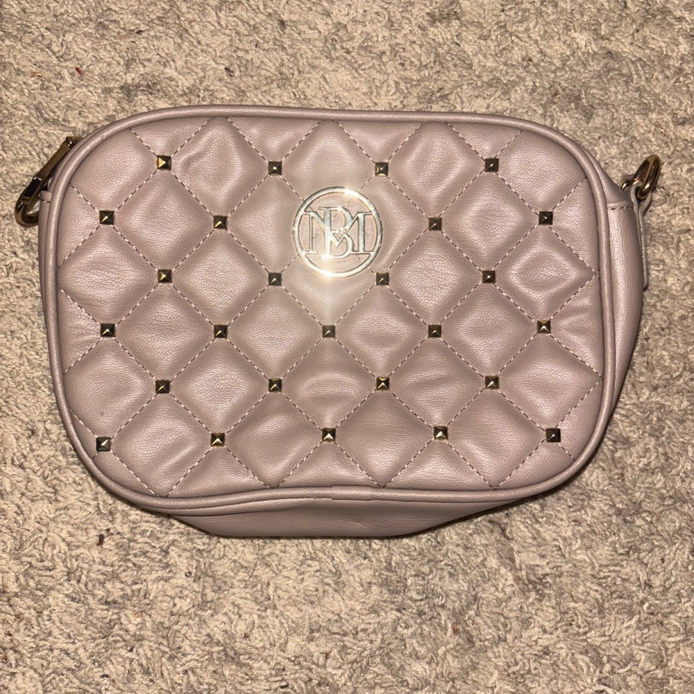Badgley Mischka Gray Quilted Crossbody Bag with Metallic Accents